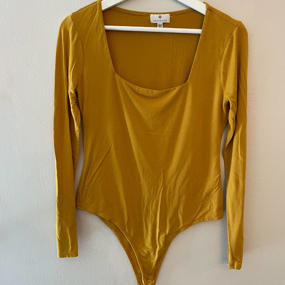 Socialite Square Neck Bodysuit - Large - Yellow